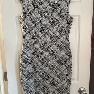 Calvin Klein Black and White Textured Midi Dress
